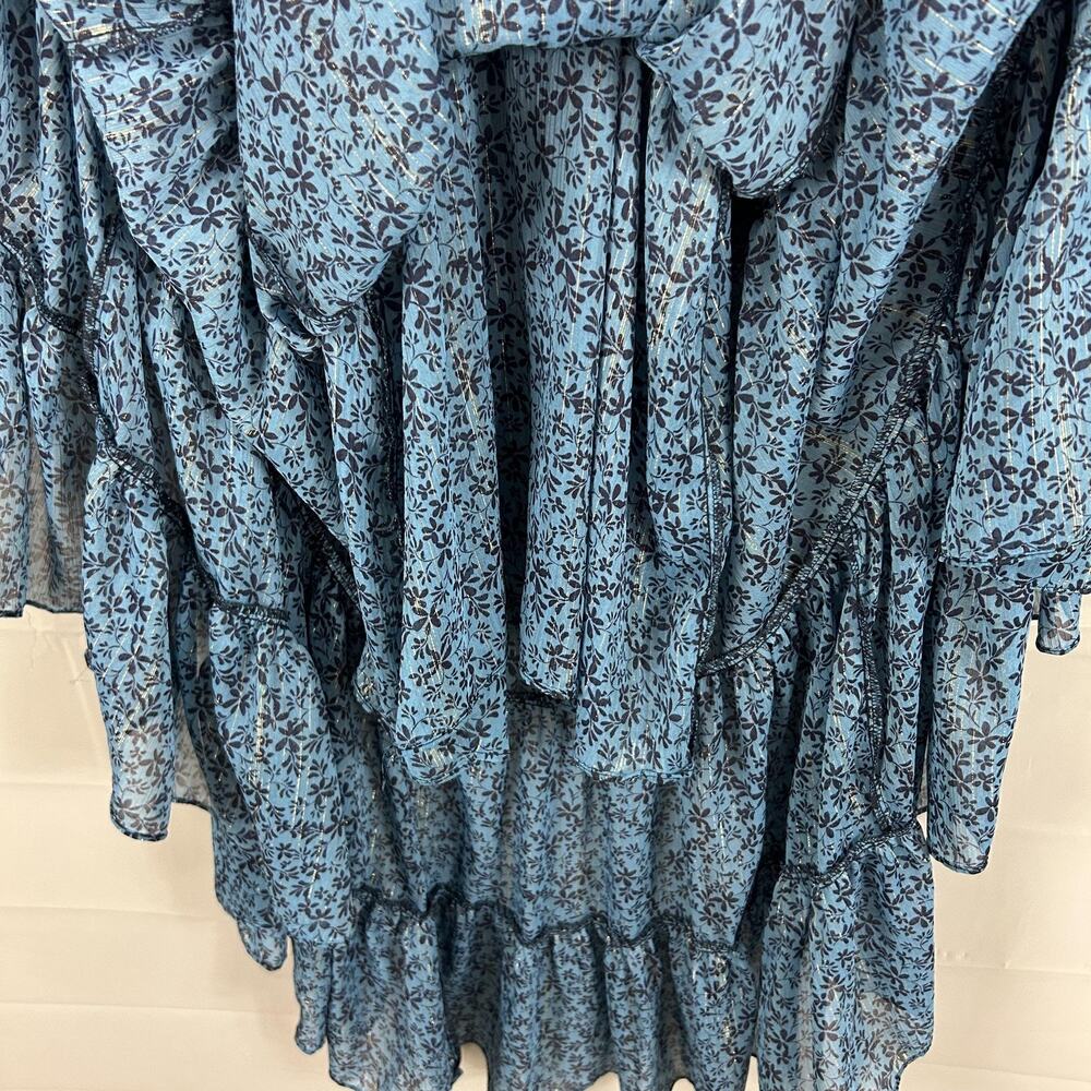 Misa Los Angeles Dress XS Amelia Midi Blue Floral Ruffle Boho Romantic Flowy Chi - Picture 12 of 16
